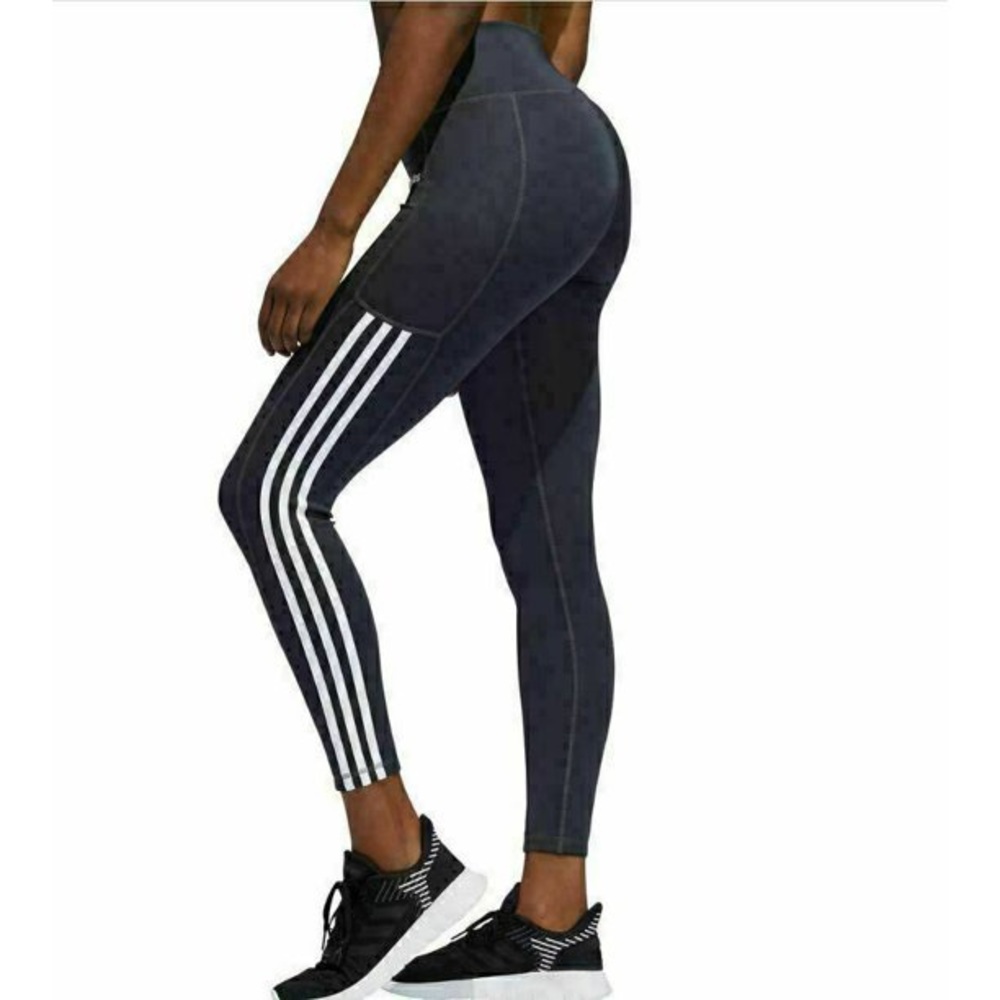 ADIDAS Aero Ready Women’s Striped Workout Leggings 7/8 length Black/White